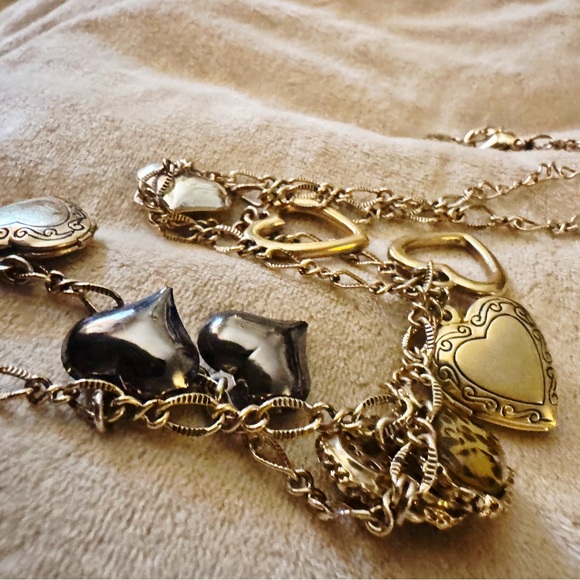 Betsey Johnson Jewelry - VTG - 90s Betsey Johnson - Hearts and Lockets Gold Tone Necklace